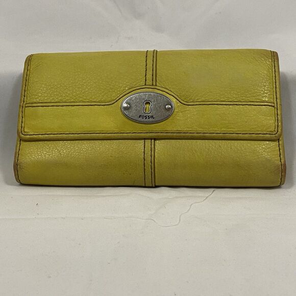 Fossil Yellow Marlow Trifold Leather Wallet - Picture 1 of 6